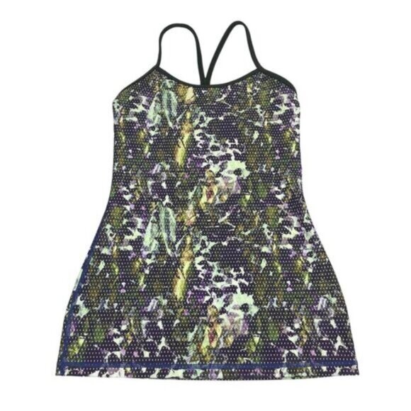 Lululemon Power Y Tank Luon Floral Sport White Multi / Gator Green Size 4 - Picture 4 of 7